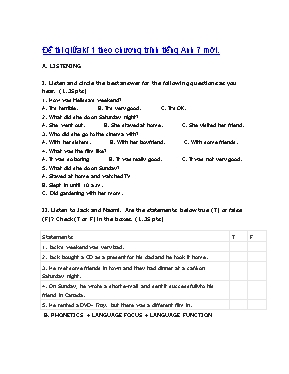 Đề thi giữa học kì I môn Tiếng Anh Lớp 7 (Chương trình mới)
